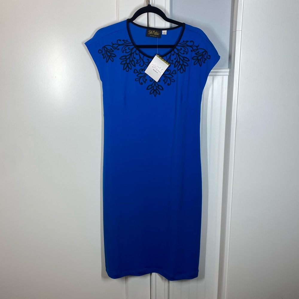 Bob Mackie wearable art Royal Blue with Embroidery Midi Dress size xs nwt new